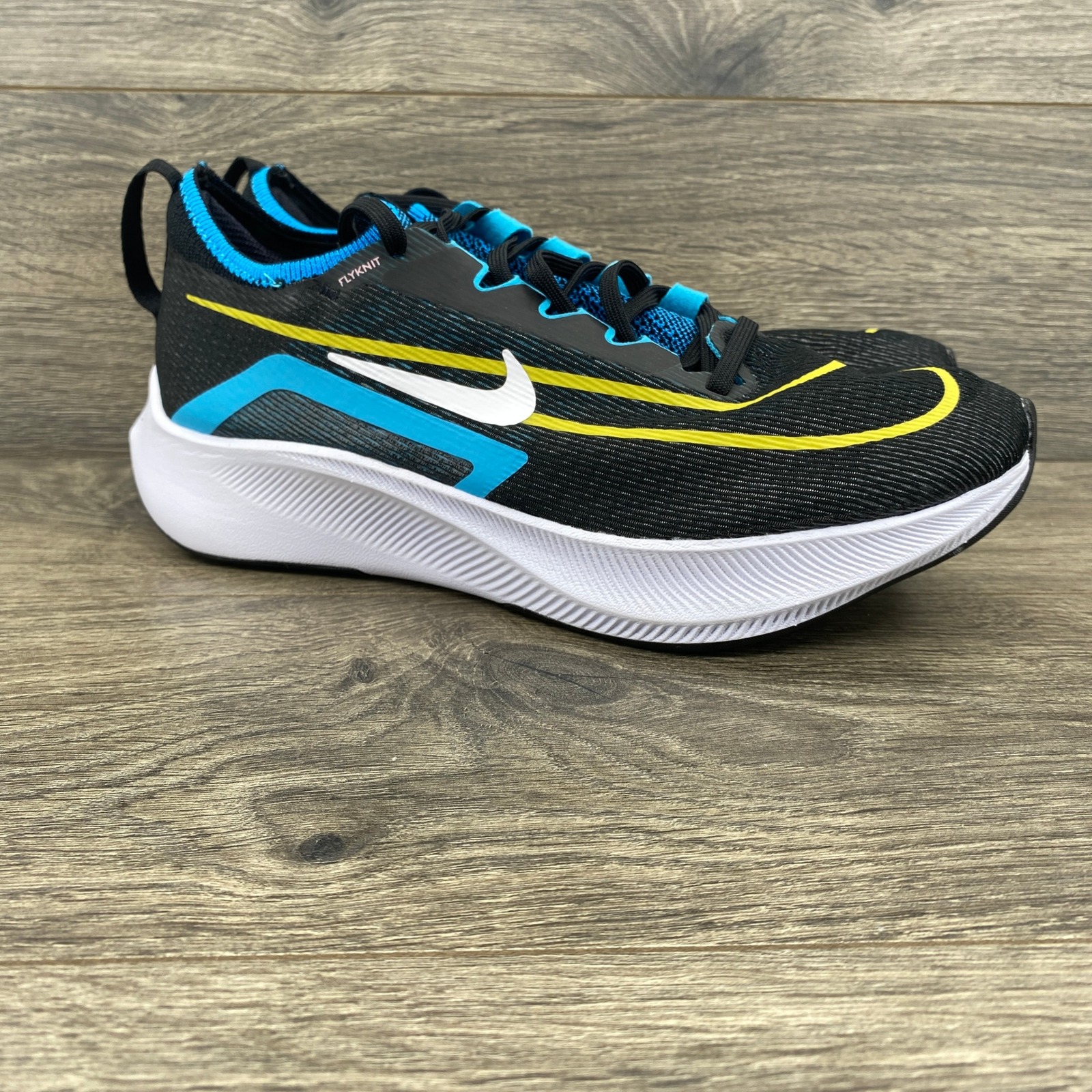 Nike Air Zoom Pegasus 38 Flyknit Mens 7.5 Black Blue Yellow Ct2392-003